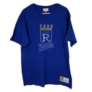 KC Royals Mitchell & Ness MLB L Large Shirt Blue Distressed Logo Kansas City NWT